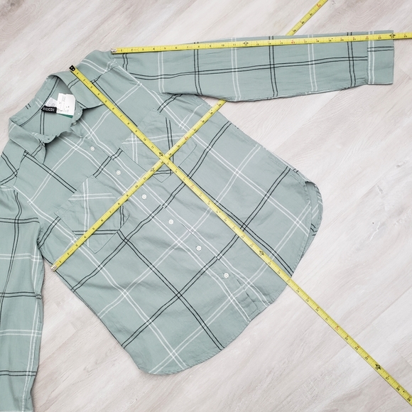 New H&M Divided Green Checkered Button Down Long Sleeves Cotton Shirt sz 4 - Picture 9 of 13